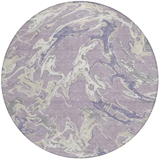 8' Lavender And Ivory Round Abstract Washable Indoor Outdoor Area Rug Photo 2