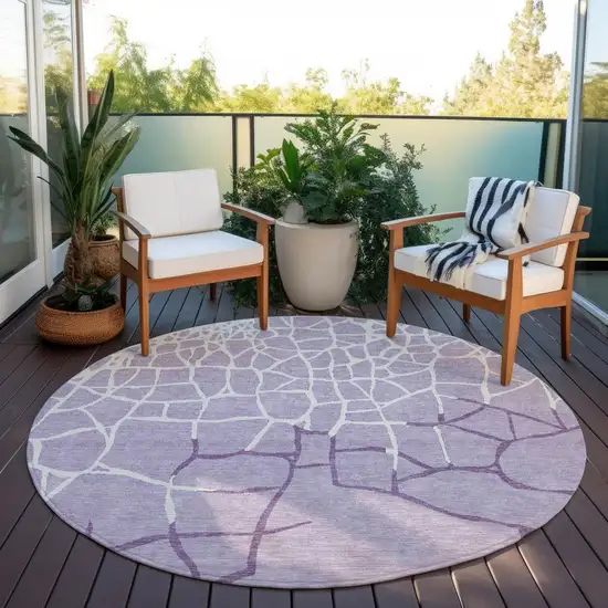 8' Lavender And Ivory Round Abstract Washable Indoor Outdoor Area Rug Photo 7