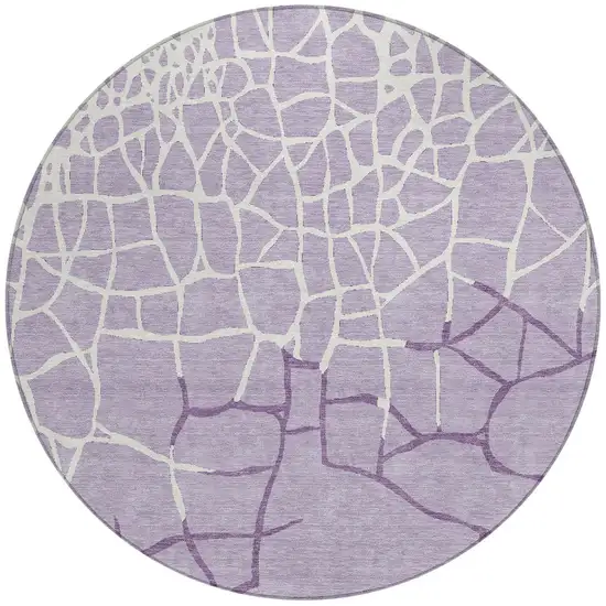 8' Lavender And Ivory Round Abstract Washable Indoor Outdoor Area Rug Photo 6