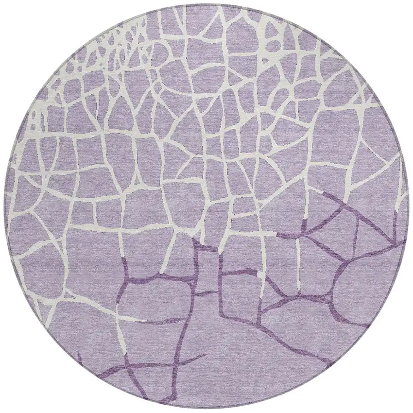 8' Lavender And Ivory Round Abstract Washable Indoor Outdoor Area Rug Photo 6