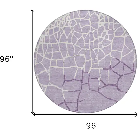 8' Lavender And Ivory Round Abstract Washable Indoor Outdoor Area Rug Photo 9