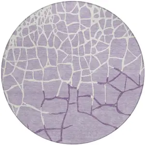 Photo of 8' Lavender And Ivory Round Abstract Washable Indoor Outdoor Area Rug