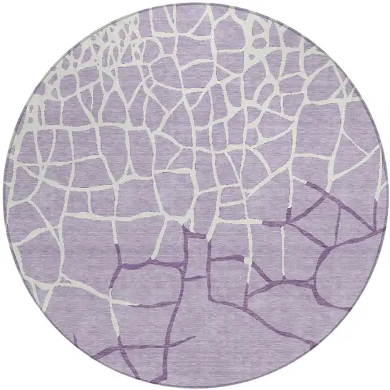 8' Lavender And Ivory Round Abstract Washable Indoor Outdoor Area Rug Photo 2
