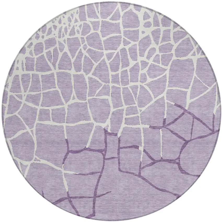 8' Lavender And Ivory Round Abstract Washable Indoor Outdoor Area Rug Photo 2