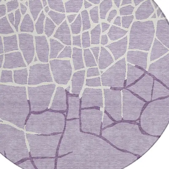 8' Lavender And Ivory Round Abstract Washable Indoor Outdoor Area Rug Photo 5