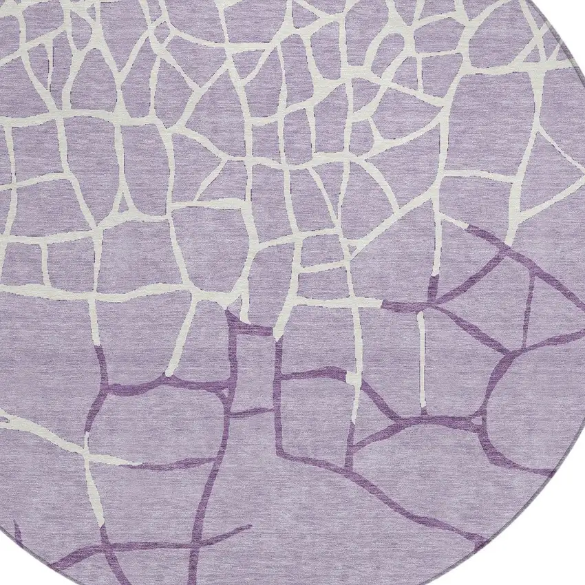 8' Lavender And Ivory Round Abstract Washable Indoor Outdoor Area Rug Photo 5