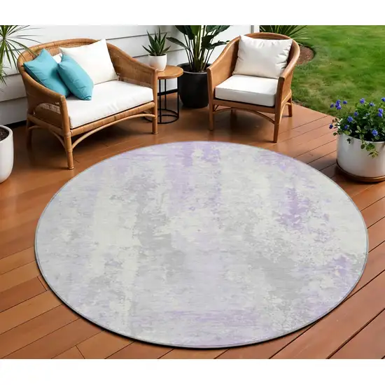 8' Lavender And Ivory Round Abstract Washable Indoor Outdoor Area Rug Photo 2