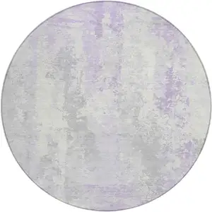Photo of 8' Lavender And Ivory Round Abstract Washable Indoor Outdoor Area Rug