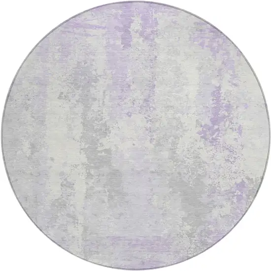 8' Lavender And Ivory Round Abstract Washable Indoor Outdoor Area Rug Photo 1