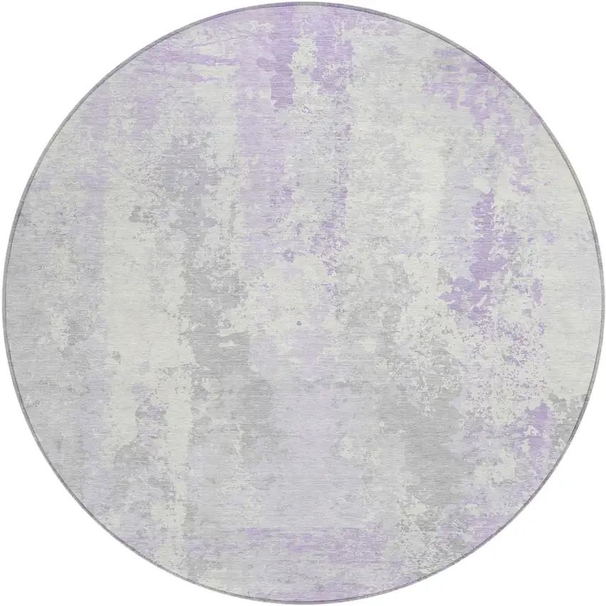 8' Lavender And Ivory Round Abstract Washable Indoor Outdoor Area Rug Photo 1