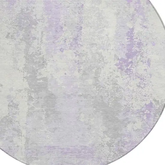 8' Lavender And Ivory Round Abstract Washable Indoor Outdoor Area Rug Photo 4