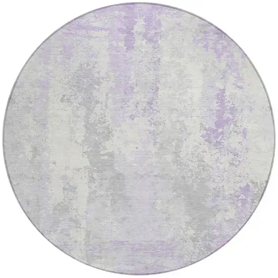 8' Lavender And Ivory Round Abstract Washable Indoor Outdoor Area Rug Photo 3
