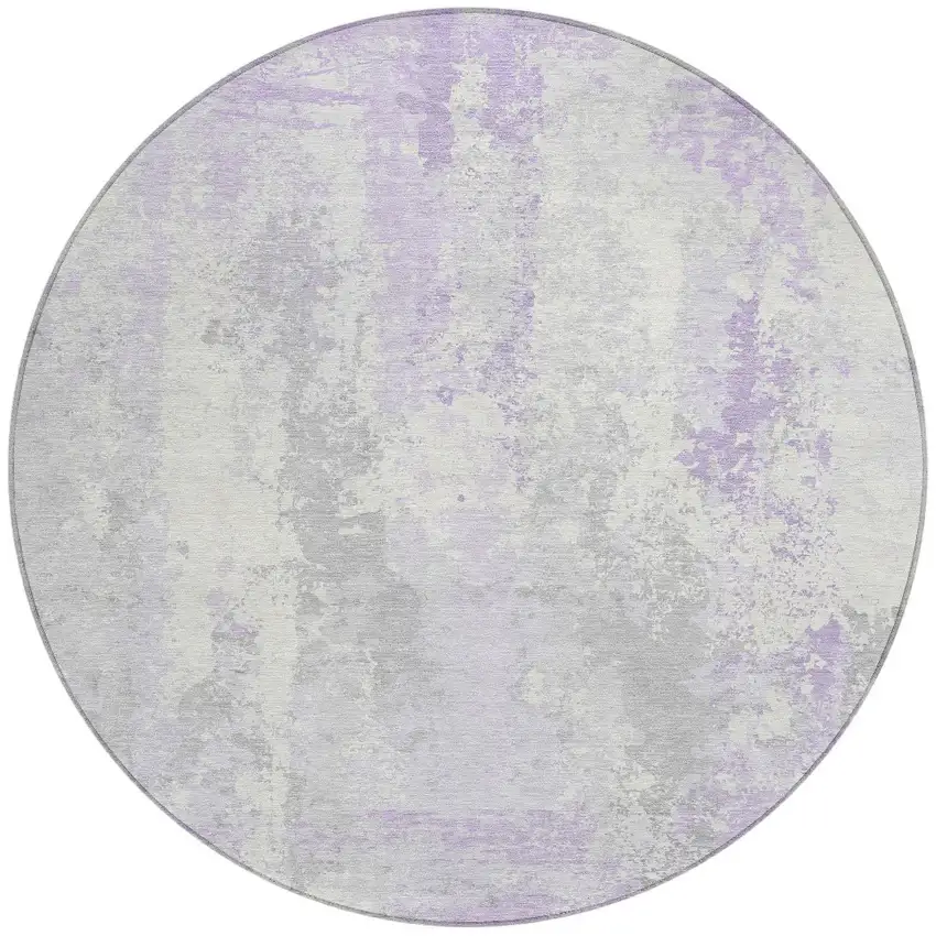 8' Lavender And Ivory Round Abstract Washable Indoor Outdoor Area Rug Photo 3