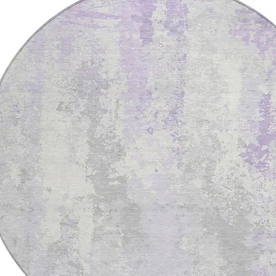 8' Lavender And Ivory Round Abstract Washable Indoor Outdoor Area Rug Photo 8