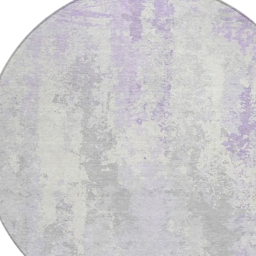 8' Lavender And Ivory Round Abstract Washable Indoor Outdoor Area Rug Photo 8