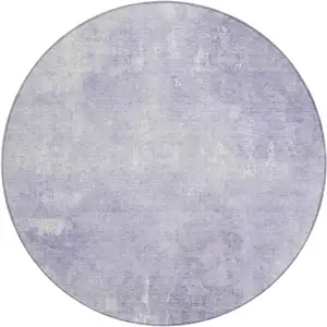 Photo of 8' Lavender And Ivory Round Abstract Washable Indoor Outdoor Area Rug