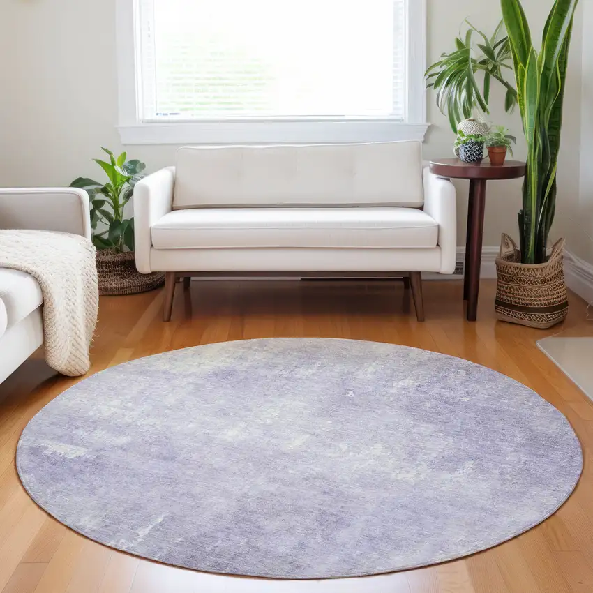 8' Lavender And Ivory Round Abstract Washable Indoor Outdoor Area Rug Photo 6