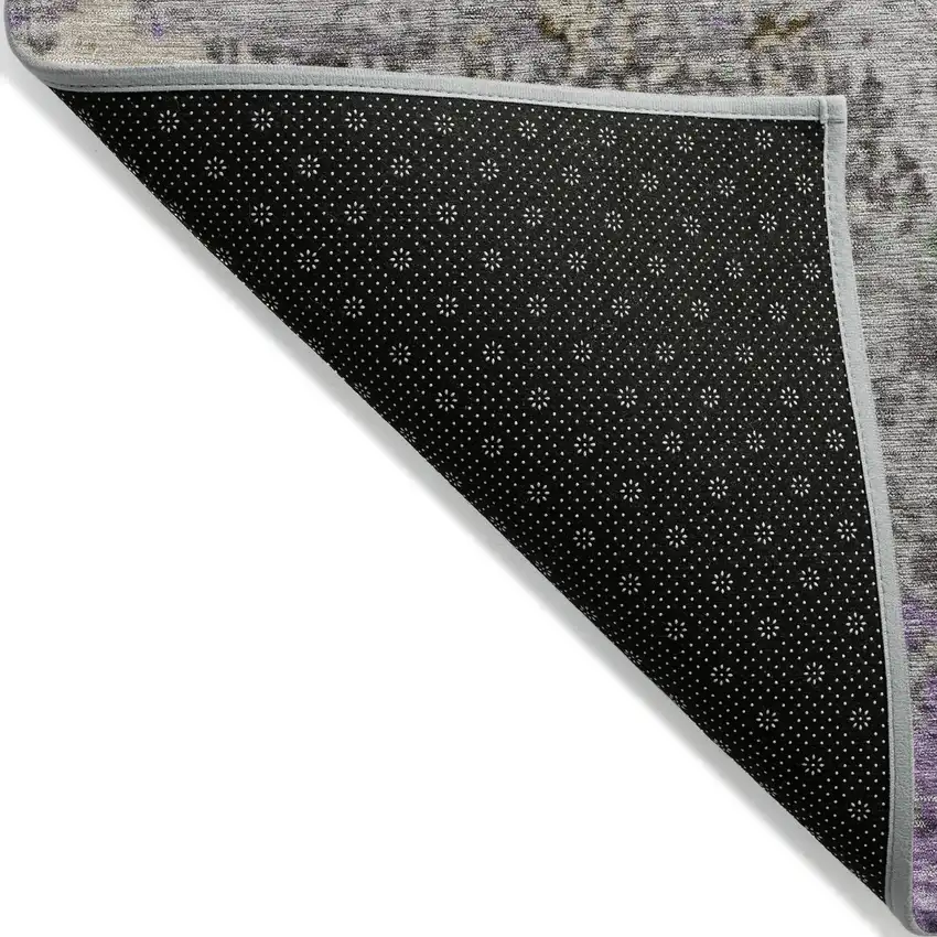 8' Lavender And Ivory Round Abstract Washable Indoor Outdoor Area Rug Photo 9