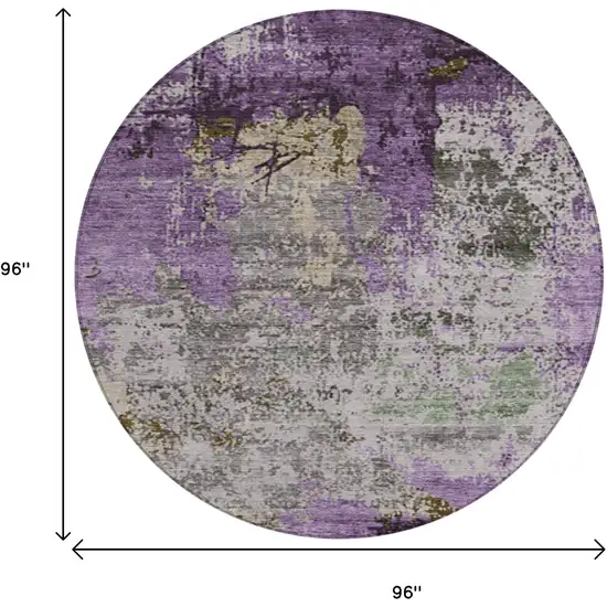 8' Lavender And Ivory Round Abstract Washable Indoor Outdoor Area Rug Photo 9