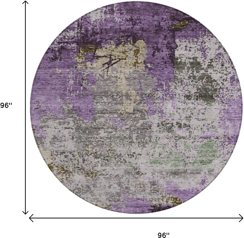 8' Lavender And Ivory Round Abstract Washable Indoor Outdoor Area Rug Photo 9