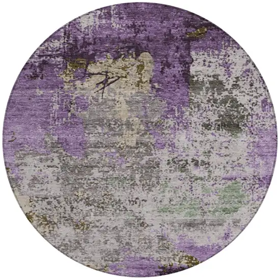 8' Lavender And Ivory Round Abstract Washable Indoor Outdoor Area Rug Photo 3
