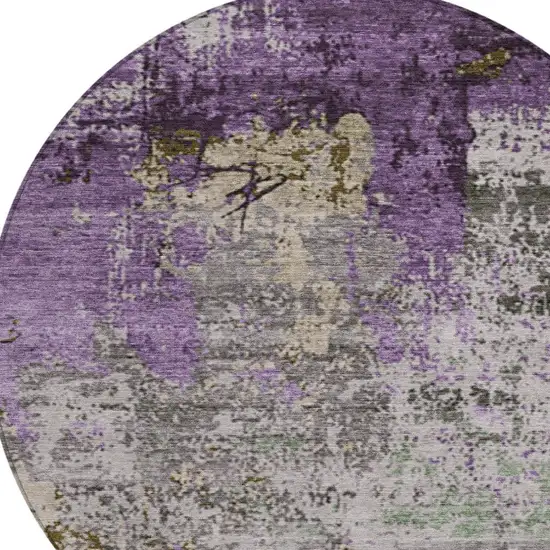 8' Lavender And Ivory Round Abstract Washable Indoor Outdoor Area Rug Photo 8