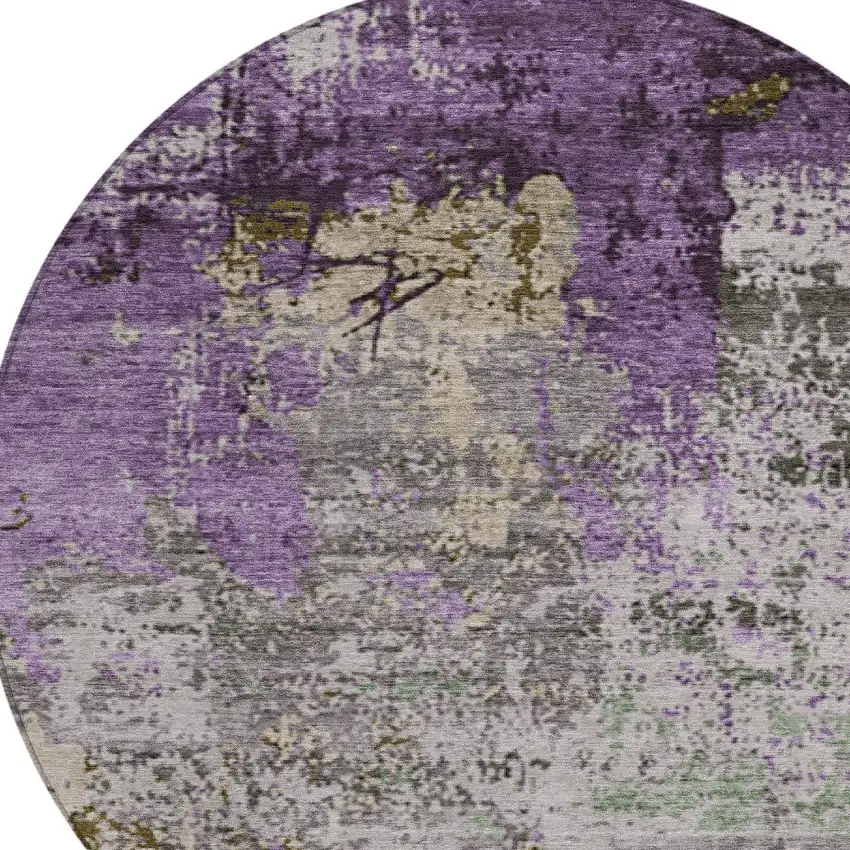 8' Lavender And Ivory Round Abstract Washable Indoor Outdoor Area Rug Photo 8