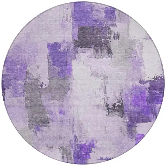 8' Lavender And Ivory Round Abstract Washable Indoor Outdoor Area Rug Photo 3