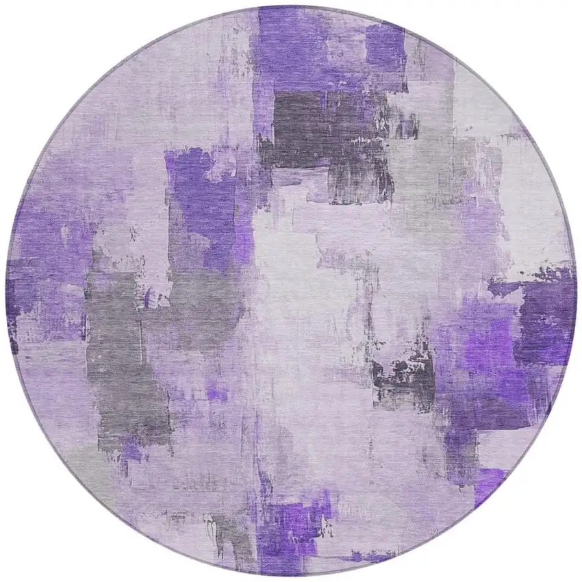 8' Lavender And Ivory Round Abstract Washable Indoor Outdoor Area Rug Photo 3
