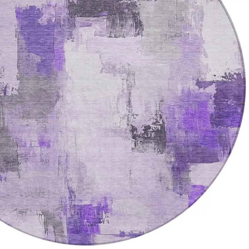 8' Lavender And Ivory Round Abstract Washable Indoor Outdoor Area Rug Photo 8