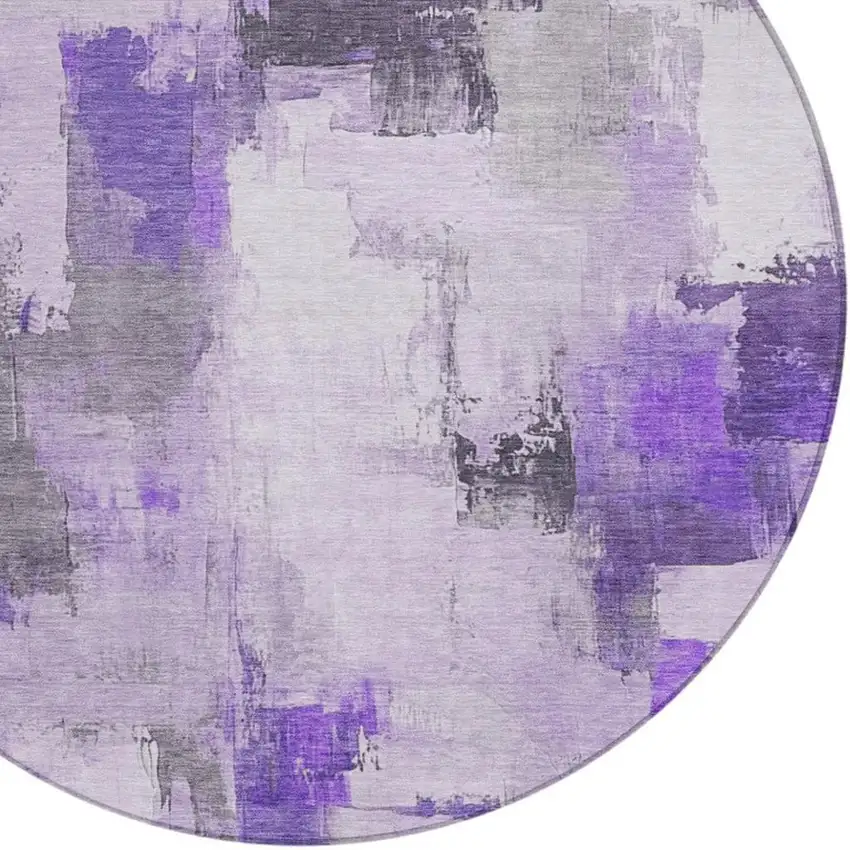 8' Lavender And Ivory Round Abstract Washable Indoor Outdoor Area Rug Photo 4