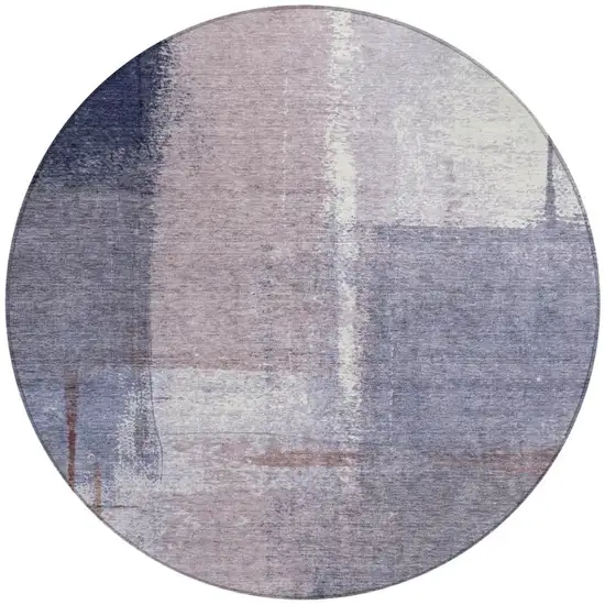 8' Lavender And Ivory Round Abstract Washable Indoor Outdoor Area Rug Photo 3