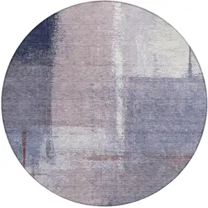 Photo of 8' Lavender And Ivory Round Abstract Washable Indoor Outdoor Area Rug