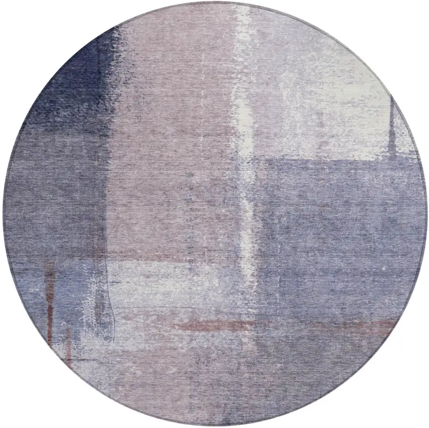 8' Lavender And Ivory Round Abstract Washable Indoor Outdoor Area Rug Photo 1
