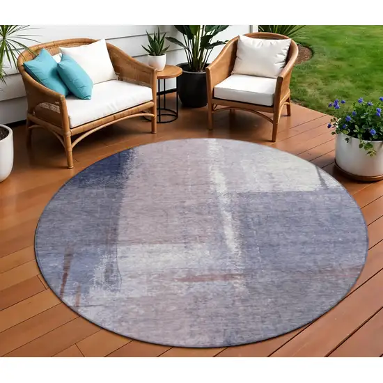 8' Lavender And Ivory Round Abstract Washable Indoor Outdoor Area Rug Photo 2