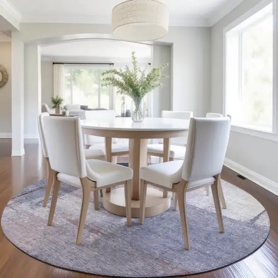 8' Lavender And Ivory Round Abstract Washable Indoor Outdoor Area Rug Photo 6