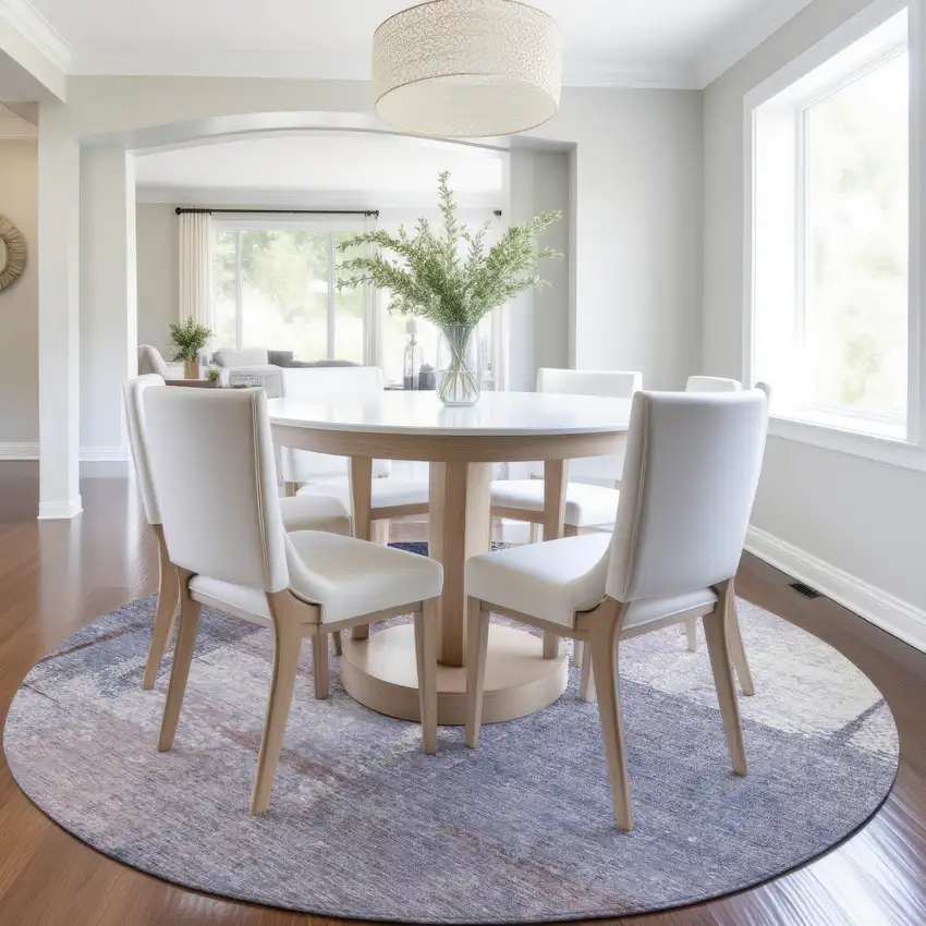 8' Lavender And Ivory Round Abstract Washable Indoor Outdoor Area Rug Photo 6