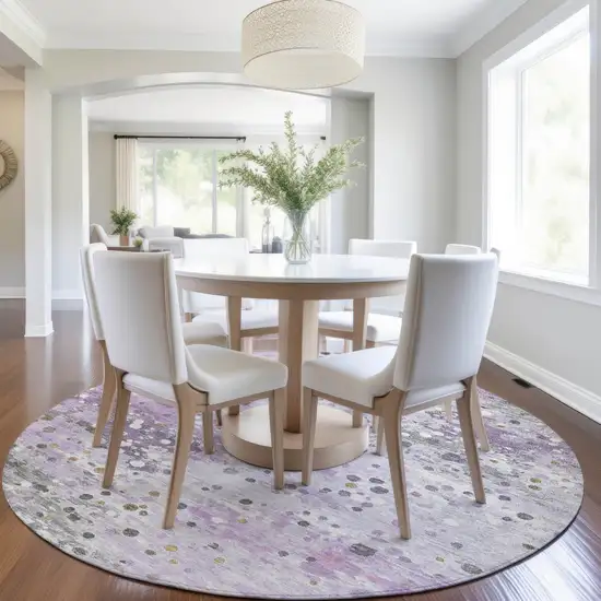 8' Lavender And Ivory Round Abstract Washable Indoor Outdoor Area Rug Photo 6