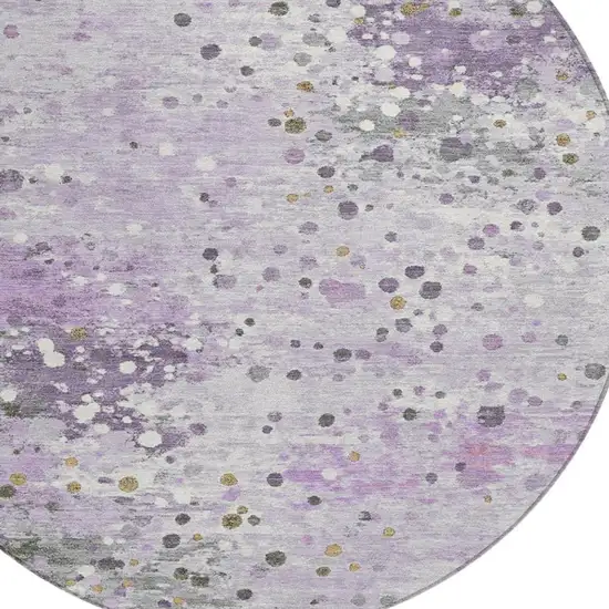 8' Lavender And Ivory Round Abstract Washable Indoor Outdoor Area Rug Photo 4