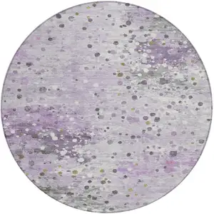Photo of 8' Lavender And Ivory Round Abstract Washable Indoor Outdoor Area Rug