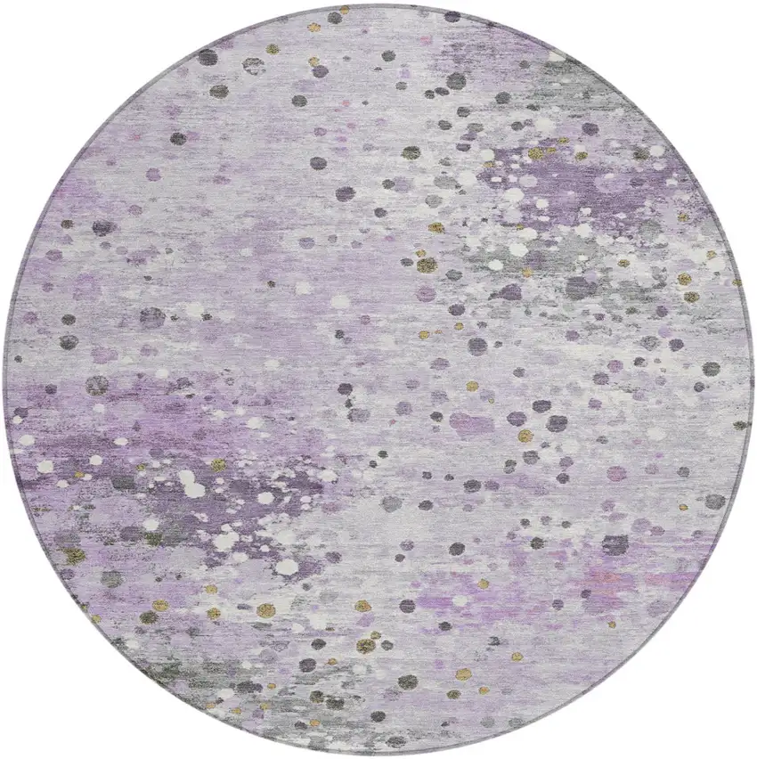 8' Lavender And Ivory Round Abstract Washable Indoor Outdoor Area Rug Photo 1