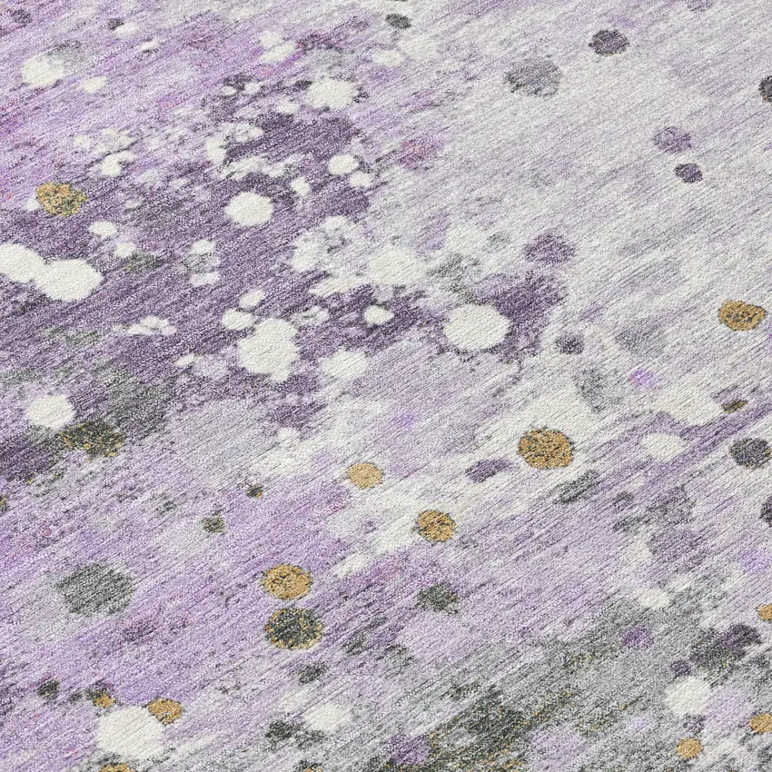 8' Lavender And Ivory Round Abstract Washable Indoor Outdoor Area Rug Photo 8