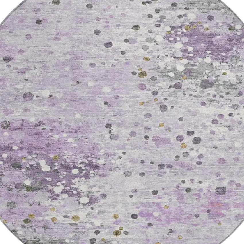 8' Lavender And Ivory Round Abstract Washable Indoor Outdoor Area Rug Photo 9