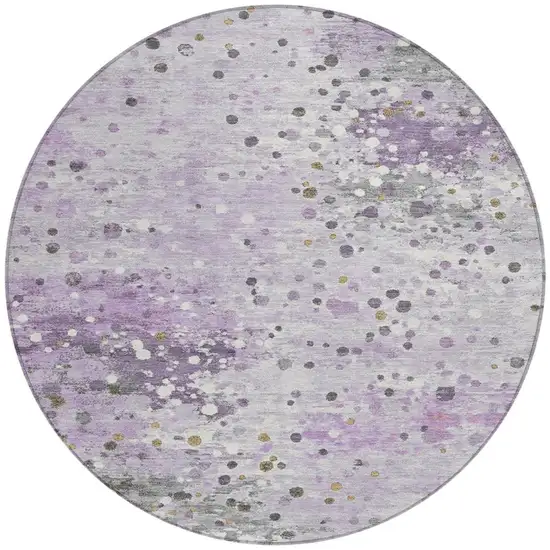 8' Lavender And Ivory Round Abstract Washable Indoor Outdoor Area Rug Photo 3