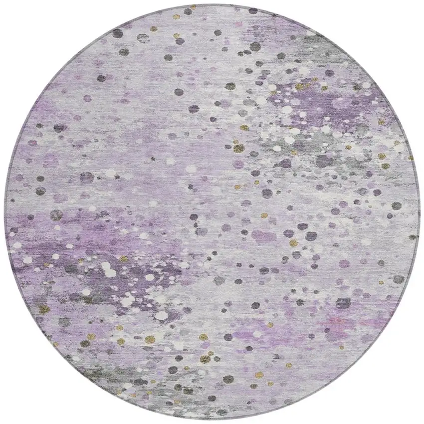 8' Lavender And Ivory Round Abstract Washable Indoor Outdoor Area Rug Photo 3
