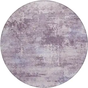 Photo of 8' Lavender And Ivory Round Abstract Washable Indoor Outdoor Area Rug