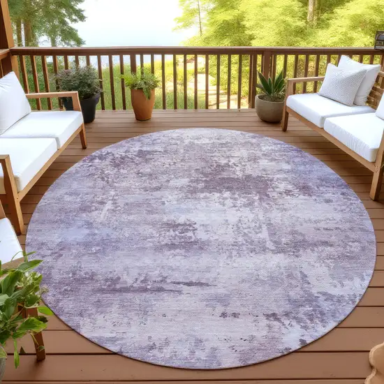 8' Lavender And Ivory Round Abstract Washable Indoor Outdoor Area Rug Photo 4