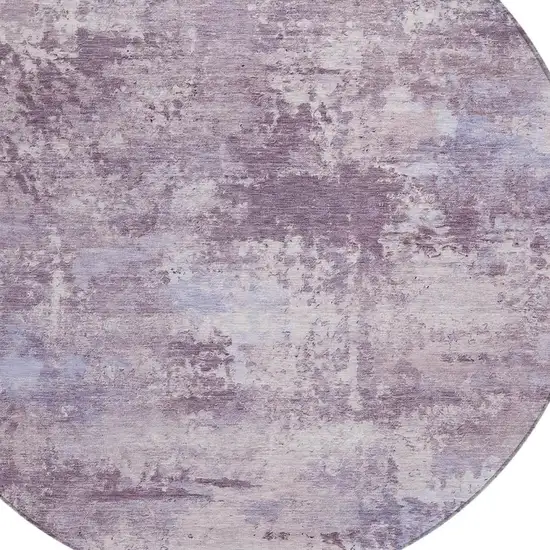 8' Lavender And Ivory Round Abstract Washable Indoor Outdoor Area Rug Photo 2