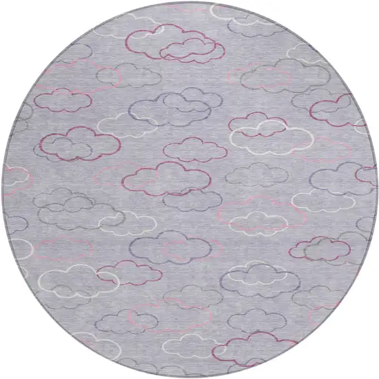 8' Lavender And Ivory Round Abstract Washable Indoor Outdoor Area Rug Photo 1