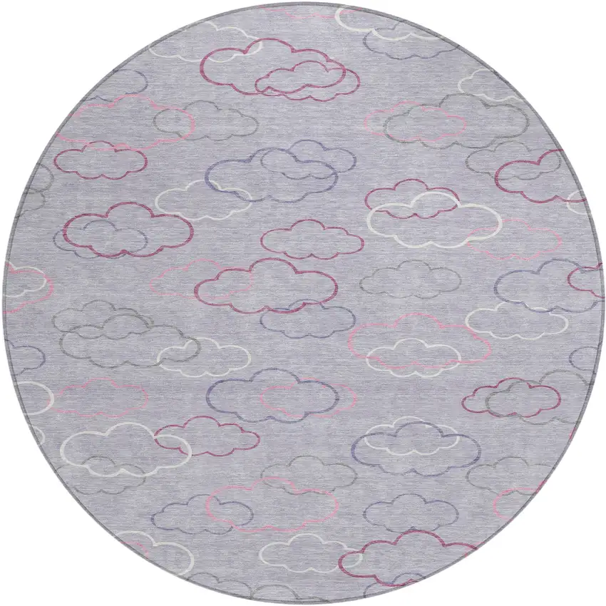 8' Lavender And Ivory Round Abstract Washable Indoor Outdoor Area Rug Photo 1